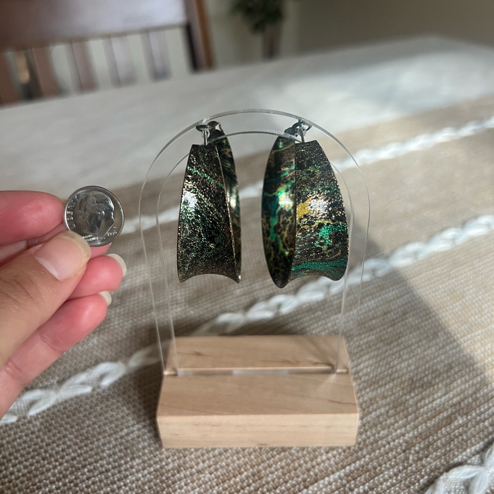 Green and gold hoop earrings